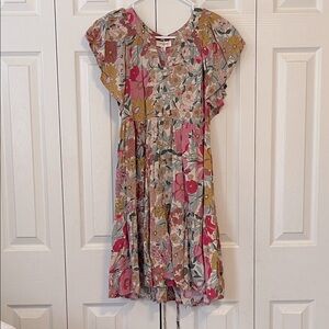 Umgee Floral Dress with Pink and Brown